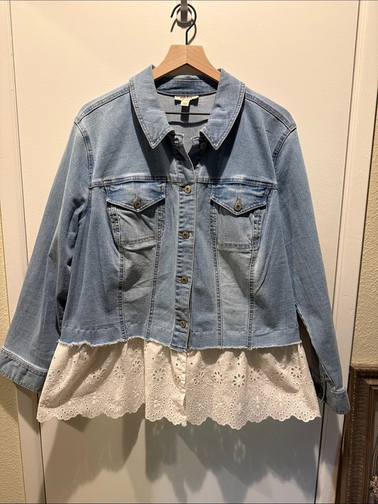 Style & Co. Jackets & Blazers - Style & Co. Light Blue Denim Jacket with Peplum Eyelet